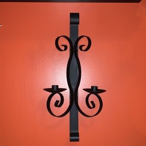 Vintage 1960’s gothic black wrought iron wall sconce taper candle holder